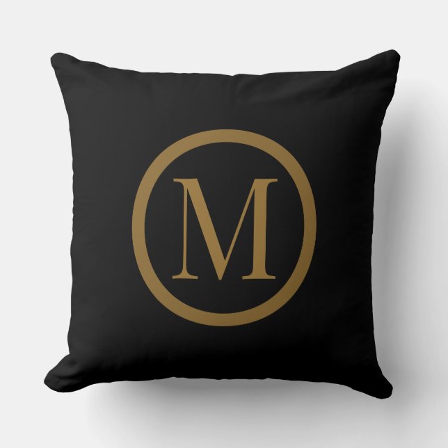 Zwart & goud omlijst monogram sierkussen (Voorkant)