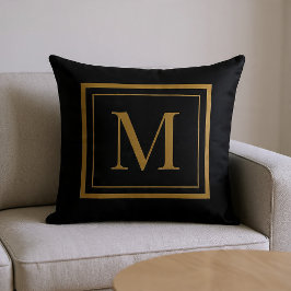 Zwart & goud omlijst monogramworp kussen