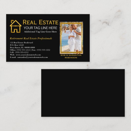 Zwart | Goud onroerend goed hypotheek onroerend go Visitekaartje (Voorkant / Achterkant)