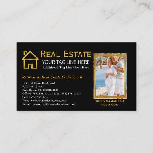 Zwart | Goud onroerend goed hypotheek onroerend go Visitekaartje (Voorkant)