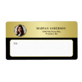 Zwart & goud ontwerp, Logo of foto in gouden cirke Etiket (Voorkant)