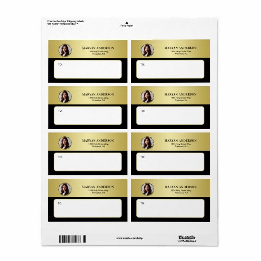 Zwart & goud ontwerp, Logo of foto in gouden cirke Etiket (Full Sheet)