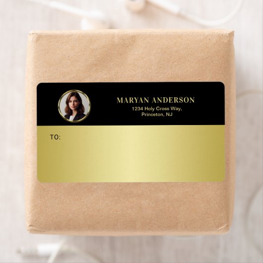 Zwart & goud ontwerp, Logo of foto in gouden cirke Etiket (Insitu)