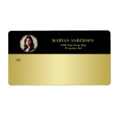 Zwart & goud ontwerp, Logo of foto in gouden cirke Etiket (Voorkant)