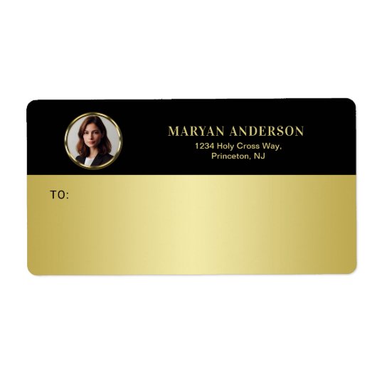 Zwart & goud ontwerp, Logo of foto in gouden cirke Etiket (Voorkant)
