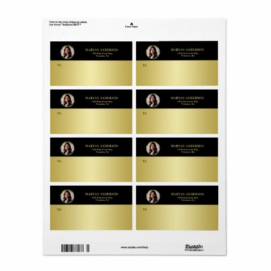 Zwart & goud ontwerp, Logo of foto in gouden cirke Etiket (Full Sheet)