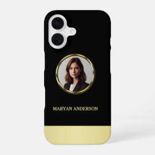 Zwart & goud ontwerp, Logo of foto in gouden cirke iPhone 16 Hoesje