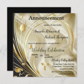 Zwart & Goud op Champagne Zijde Bruiloft Aankondiging (Voorkant / Achterkant)