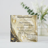 Zwart & Goud op Champagnekleurige Zijde Bruiloft Aankondiging (Staand voorkant)
