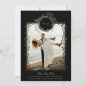 Zwart Goud op Ebony Botanische Foto Lijst Bruiloft Save The Date (Voorkant)