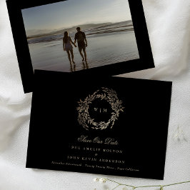 Zwart Goud op Ebony Botanische Monogram Bruiloft Save The Date