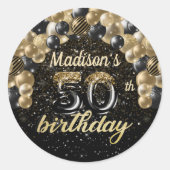 Zwart goud op maat 50e verjaardag ronde sticker (Voorkant)