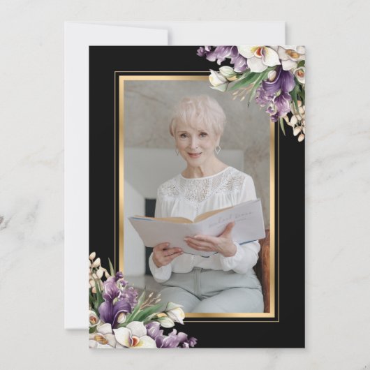 Zwart Goud Orchidee Bloemen Viering van het Leven  Kaart (Achterkant)