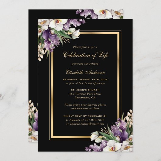 Zwart Goud Orchidee Bloemen Viering van het Leven Kaart (Voorkant / Achterkant)