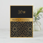 Zwart Goud ornament 50e trouwdag kaart (Staand voorkant)