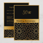 Zwart Goud ornament 50e trouwdag kaart (Voorkant / Achterkant)