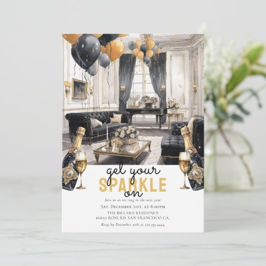 Zwart Goud Oud Oud en Nieuw Viering Kaart (Staand voorkant)