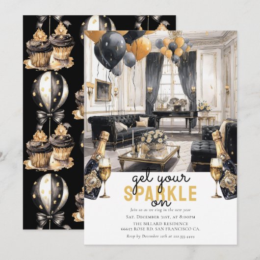 Zwart Goud Oud Oud en Nieuw Viering Kaart (Voorkant / Achterkant)