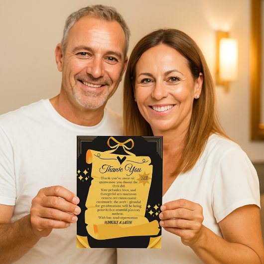 Zwart & Goud Oude Scroll 50ste bruiloft Jubileum Bedankkaart