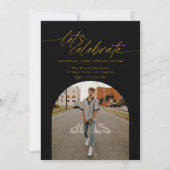 Zwart & Goud Ovaal Foto Moderne Script Afstudeerfe Kaart (Achterkant)