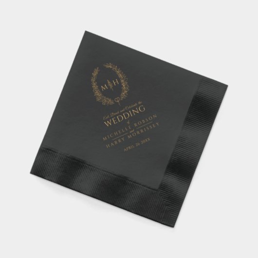 Zwart Goud ovaal laat bruiloft monogrammed gewoont Folie Servetten (Links)