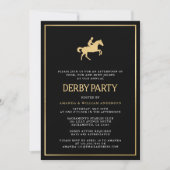 Zwart & Goud Paard Race Derby Party Kaart (Voorkant)