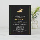 Zwart & Goud Paard Race Derby Party Kaart (Staand voorkant)