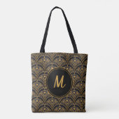 Zwart Goud Patroon Art Deco Monogram Personalisere Tote Bag (Achterkant)