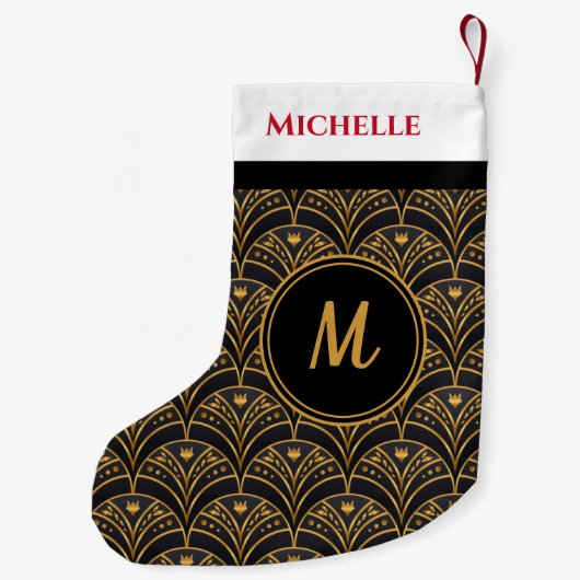 Zwart Goud Patroon Kerst Feestdagen Personaliseren Kleine Kerstsok (Achterkant)