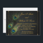 Zwart Goud Peacock Bruiloft Kaart<br><div class="desc">Mooie zwart en goud smaragdgroene pauw veer bruiloft uitnodigingen. Deze elegante zwarte en gouden pauw bruiloft uitnodiging is gemakkelijk aangepast voor uw evenement. U kunt het afbeelding op de achtergrond aan de achterkant verwijderen als u uw eigen achtergrondkleur wilt kiezen,  zoals zwart.</div>
