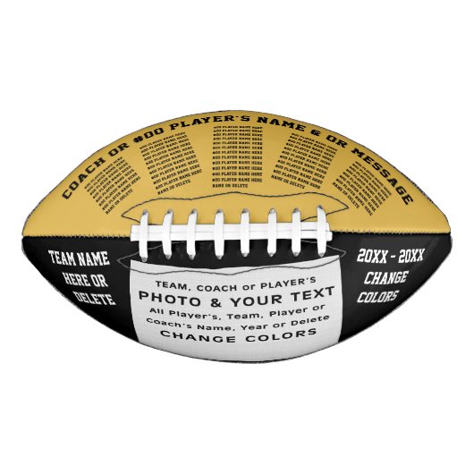 Zwart, goud, persoonlijk Football met Afbeelding (Voorkant)