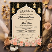 Zwart Goud Perzik Bloemen Moslim Arabisch Bruiloft Kaart