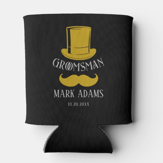 Zwart Goud Pet snor Gentleman Groomsmen Gift Blikjeskoeler (Achterkant)