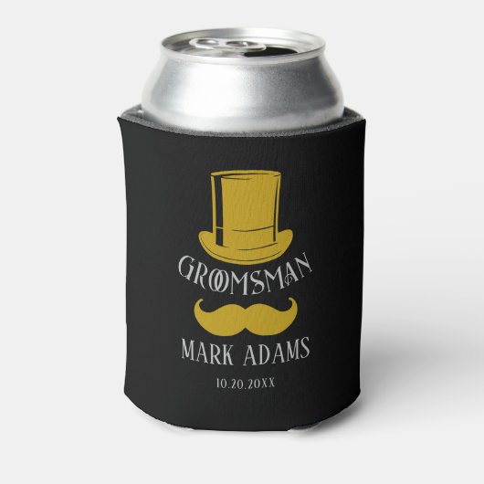 Zwart Goud Pet snor Gentleman Groomsmen Gift Blikjeskoeler (Blikje Achterkant)