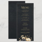 Zwart & Goud Pioen Trouw Menu Kaart (Voorkant / Achterkant)