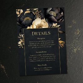 Zwart & Goud Pioen Trouwdetails Kaart