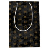 Zwart Goud Piraten Schedel en Botten Patroon Medium Cadeauzakje (Voorkant)