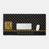 Zwart & Goud Polka Dot Monogram met Achternaam Bureaumat (Keyboard & Muis)