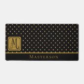 Zwart & Goud Polka Dot Monogram met Achternaam Bureaumat (Voorkant)