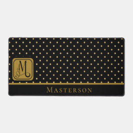 Zwart & Goud Polka Dot Monogram met Achternaam Bureaumat