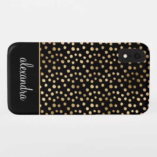 Zwart - Goud Polka Dot Patroon Monogram Case-Mate iPhone Case (Achterkant (horizontaal))