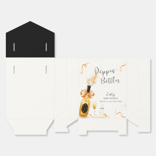Zwart Goud Poppin Flessen Champagne Baby shower Bedankdoosjes (Ongevouwen)