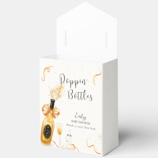 Zwart Goud Poppin Flessen Champagne Baby shower Bedankdoosjes (Open)