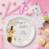 Zwart Goud Poppin Flessen Champagne Baby shower Papieren Bordje (Feest)