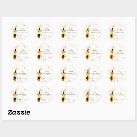 Zwart Goud Poppin Flessen Champagne Baby shower Ronde Sticker (Vel)