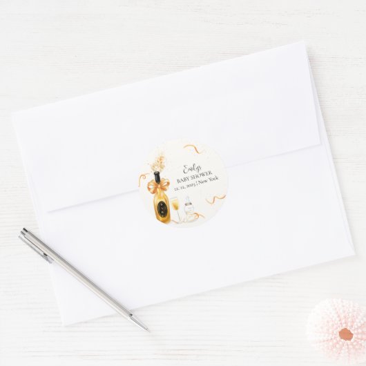 Zwart Goud Poppin Flessen Champagne Baby shower Ronde Sticker (Envelop)
