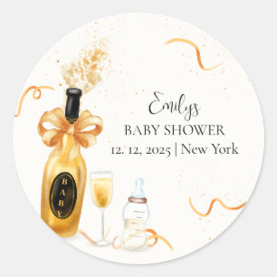 Zwart Goud Poppin Flessen Champagne Baby shower Ronde Sticker