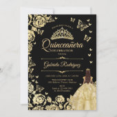 Zwart Goud Prinses Gown Quinceanera Kaart (Voorkant)