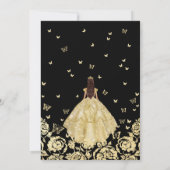 Zwart Goud Prinses Gown Quinceanera Kaart (Achterkant)