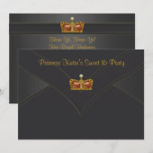 Zwart Goud Prinses Kroon Sweet 16 Party Kaart (Voorkant / Achterkant)